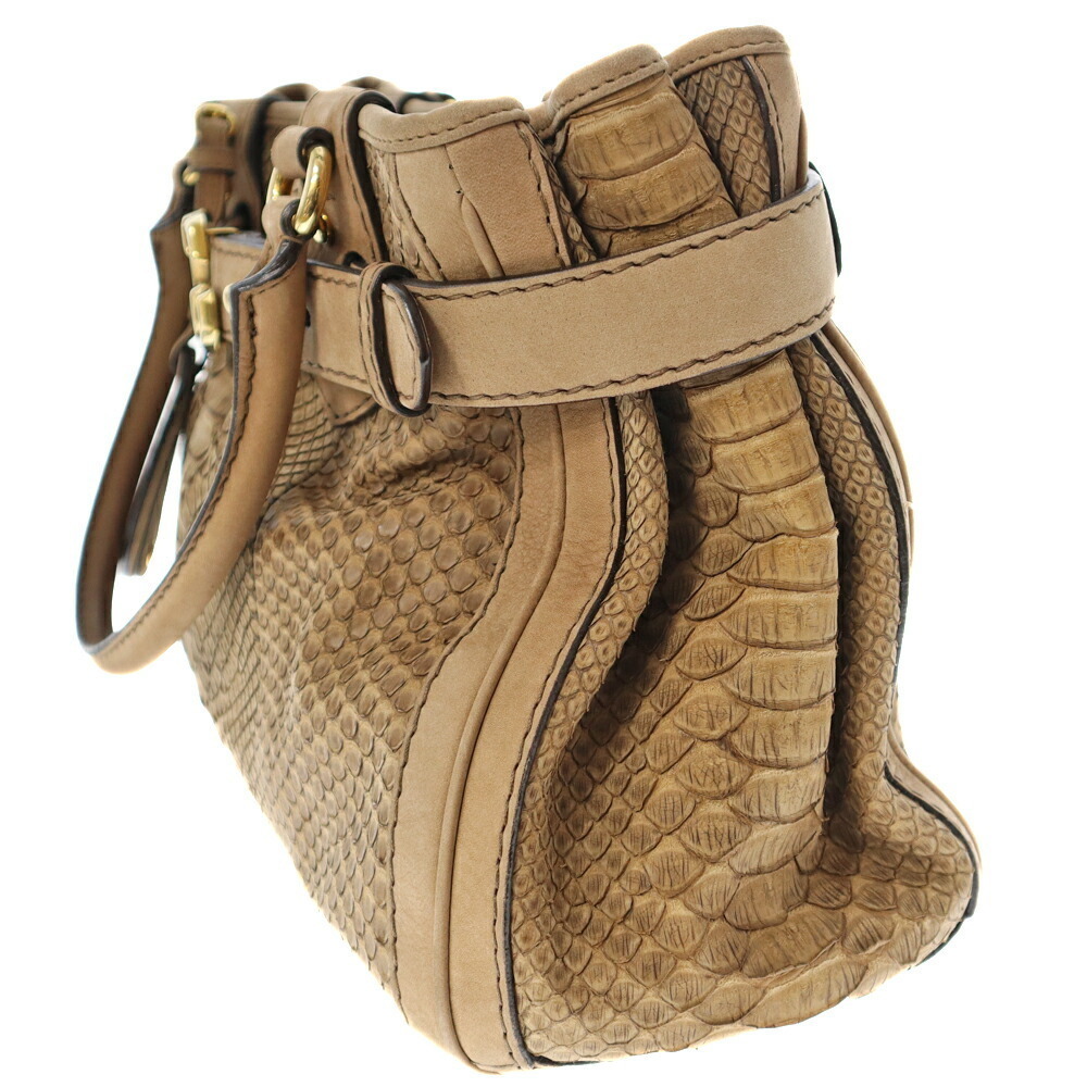 Gucci Shoulder Bag Python Leather Brown Beige - image 3